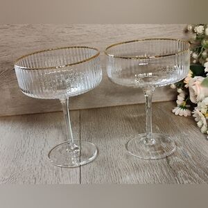 Viski Meridian Coupe Glasses Ribbed Cocktail Martinis Set Of Two